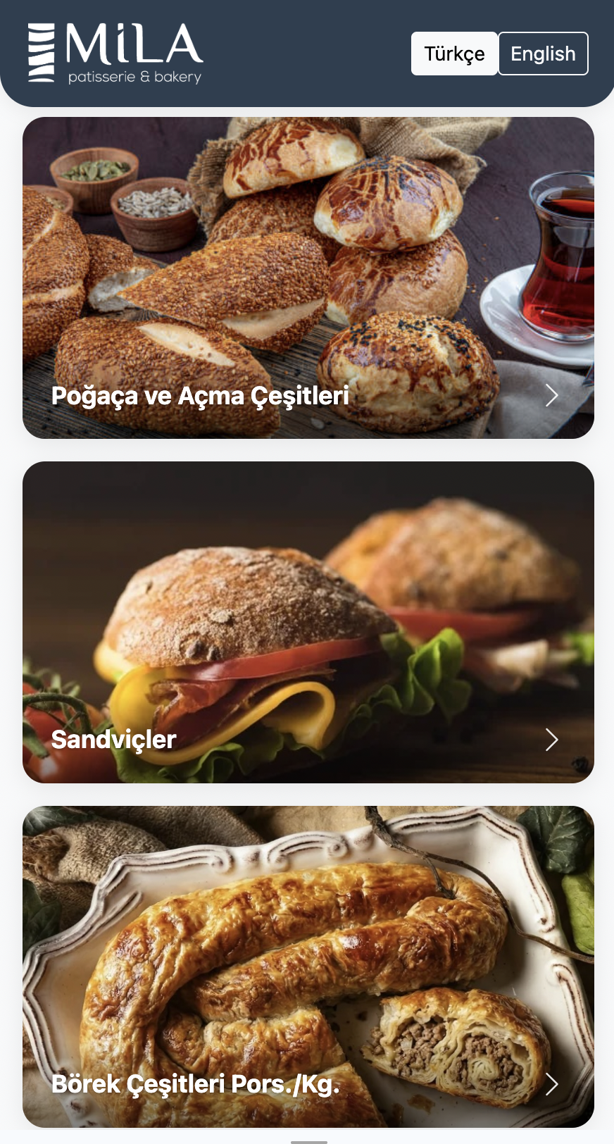 Mila QR menü — mobil ekran görüntüsü referansı